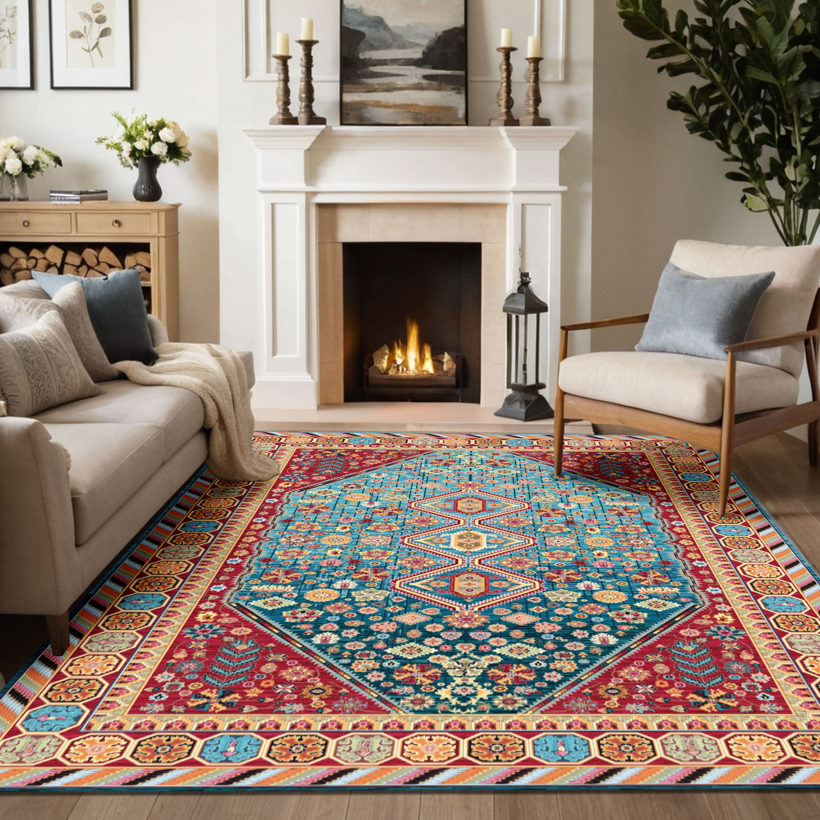 Alfombra estampada de terciopelo plano lavable